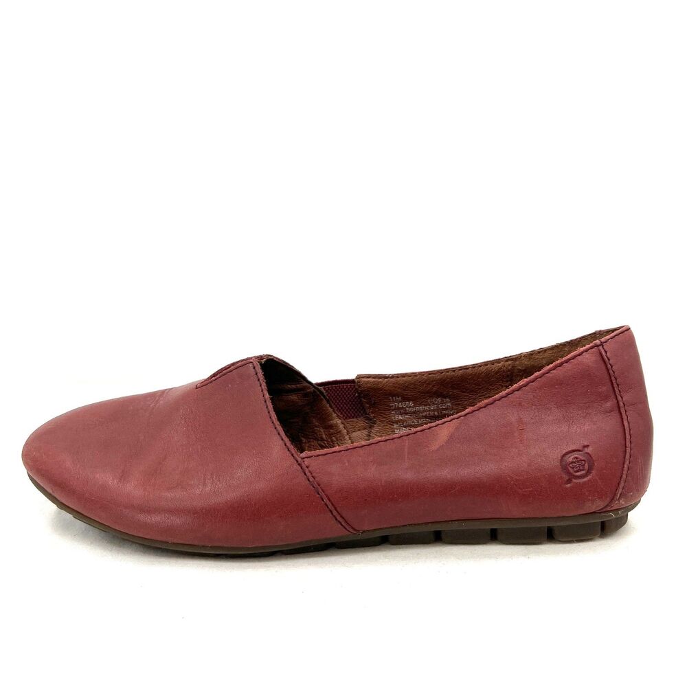 Born Womens 11 M Burgundy Leather Slip On Loafers Flats Comfort Shoes D74666